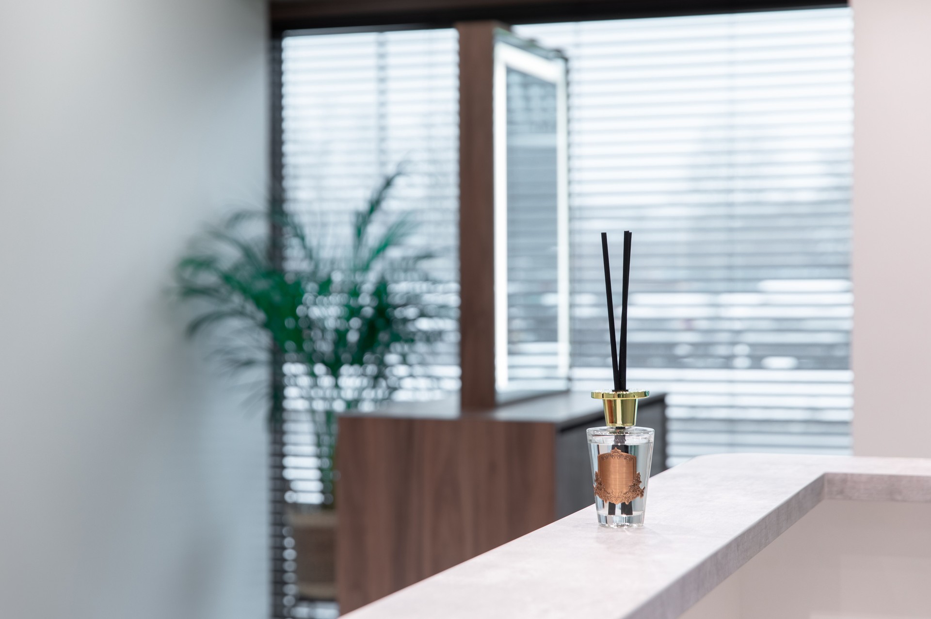 Elegant Office Decor Featuring a Diffuser Against a Modern Bright Background